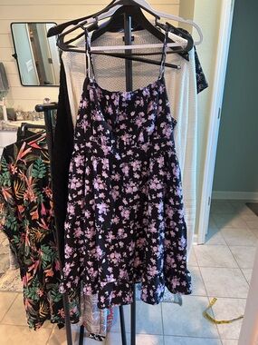 SHEIN Black Floral Curve Dress with Purple Blossoms